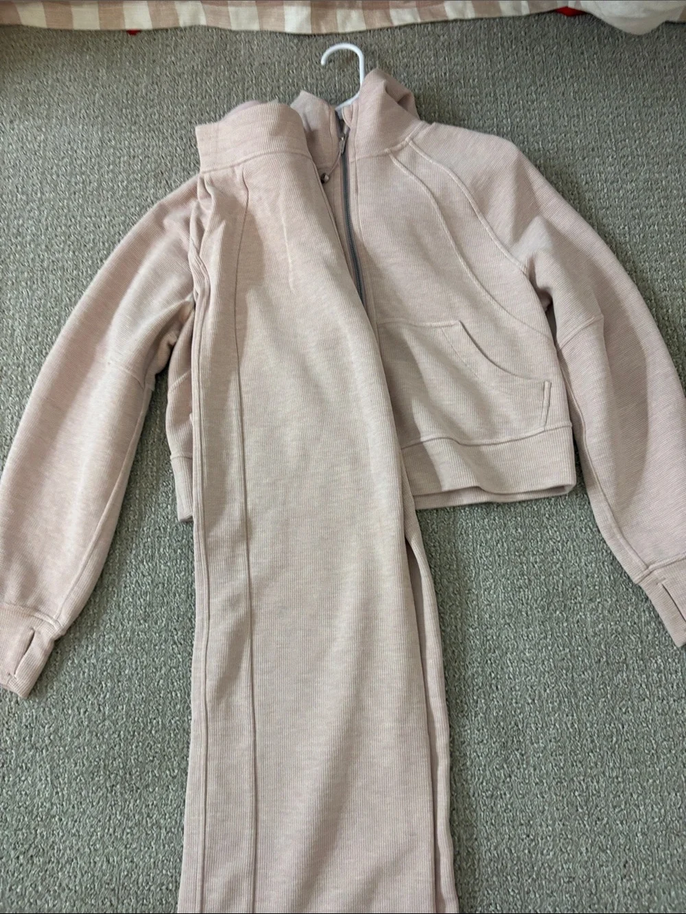 Pink Lululemon waffle scuba set. Scuba is xs/s & pants are xxs